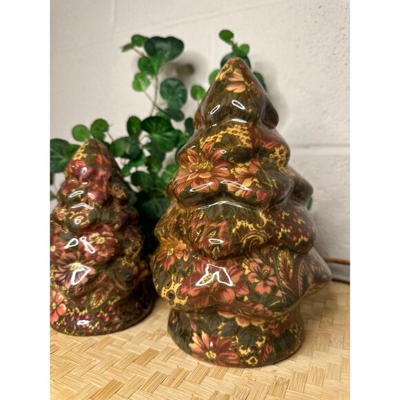 Vintage 1994 Patricia Reach Decoupage Ceramic Floral Christmas Tree Set of 2 - Picture 3 of 8